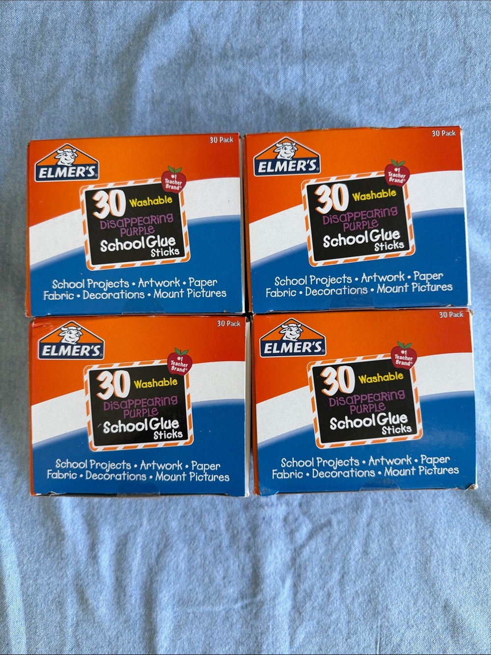4 boxes of Elmer's 30 Pack Disappearing Purple School Glue Sticks - new sealed